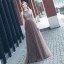 Best Brown Evening Dresses  2020 A-Line / Princess Scoop Neck Sleeveless Beading Sash Floor-Length / Long Ruffle Backless Formal Dresses
