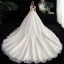 Schöne Ivory / Creme Star Brautkleider / Hochzeitskleider 2020 Ballkleid Durchsichtige Eckiger Ausschnitt Kurze Ärmel Rückenfreies Glanz Tülle Applikationen Spitze Perlenstickerei Kathedrale Schleppe Rüschen