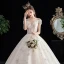 Schöne Ivory / Creme Star Brautkleider / Hochzeitskleider 2020 Ballkleid Durchsichtige Eckiger Ausschnitt Kurze Ärmel Rückenfreies Glanz Tülle Applikationen Spitze Perlenstickerei Kathedrale Schleppe Rüschen