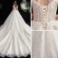 Schöne Ivory / Creme Star Brautkleider / Hochzeitskleider 2020 Ballkleid Durchsichtige Eckiger Ausschnitt Kurze Ärmel Rückenfreies Glanz Tülle Applikationen Spitze Perlenstickerei Kathedrale Schleppe Rüschen