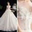 Schöne Ivory / Creme Star Brautkleider / Hochzeitskleider 2020 Ballkleid Durchsichtige Eckiger Ausschnitt Kurze Ärmel Rückenfreies Glanz Tülle Applikationen Spitze Perlenstickerei Kathedrale Schleppe Rüschen