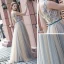 Elegant Champagne Evening Dresses  2020 A-Line / Princess V-Neck Sleeveless Beading Sash Floor-Length / Long Ruffle Backless Formal Dresses