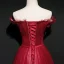 Best Red Evening Dresses  2020 A-Line / Princess Off-The-Shoulder Short Sleeve Appliques Lace Beading Glitter Tulle Sash Floor-Length / Long Ruffle Backless Formal Dresses