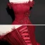 Best Red Evening Dresses  2020 A-Line / Princess Off-The-Shoulder Short Sleeve Appliques Lace Beading Glitter Tulle Sash Floor-Length / Long Ruffle Backless Formal Dresses