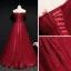 Best Red Evening Dresses  2020 A-Line / Princess Off-The-Shoulder Short Sleeve Appliques Lace Beading Glitter Tulle Sash Floor-Length / Long Ruffle Backless Formal Dresses