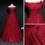 Best Red Evening Dresses  2020 A-Line / Princess Off-The-Shoulder Short Sleeve Appliques Lace Beading Glitter Tulle Sash Floor-Length / Long Ruffle Backless Formal Dresses