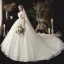 Style Victorien Champagne Transparentes Robe De Mariée 2020 Robe Boule V-Cou Gonflée Manches Courtes Dos Nu Glitter Tulle Appliques En Dentelle Perlage Chapel Train Volants