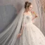 Affordable Ivory Wedding Dresses 2019 Ball Gown Off-The-Shoulder 1/2 Sleeves Backless Appliques Lace Sequins Floor-Length / Long