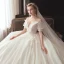 Style Victorien Champagne Transparentes Robe De Mariée 2020 Robe Boule V-Cou Gonflée Manches Courtes Dos Nu Glitter Tulle Appliques En Dentelle Perlage Chapel Train Volants