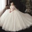 Style Victorien Champagne Transparentes Robe De Mariée 2020 Robe Boule V-Cou Gonflée Manches Courtes Dos Nu Glitter Tulle Appliques En Dentelle Perlage Chapel Train Volants