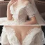 Style Victorien Champagne Transparentes Robe De Mariée 2020 Robe Boule V-Cou Gonflée Manches Courtes Dos Nu Glitter Tulle Appliques En Dentelle Perlage Chapel Train Volants