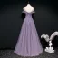 High-end Lavender Evening Dresses  2020 A-Line / Princess Scoop Neck Short Sleeve Beading Floor-Length / Long Ruffle Backless Formal Dresses