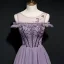 High-end Lavender Evening Dresses  2020 A-Line / Princess Scoop Neck Short Sleeve Beading Floor-Length / Long Ruffle Backless Formal Dresses