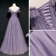 High-end Lavender Evening Dresses  2020 A-Line / Princess Scoop Neck Short Sleeve Beading Floor-Length / Long Ruffle Backless Formal Dresses