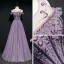 High-end Lavender Evening Dresses  2020 A-Line / Princess Scoop Neck Short Sleeve Beading Floor-Length / Long Ruffle Backless Formal Dresses