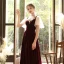 Chic / Belle Bordeaux Velour Transparentes Robe De Soirée 2020 Princesse Col Haut Manches Courtes Appliques En Dentelle Longue Robe De Ceremonie