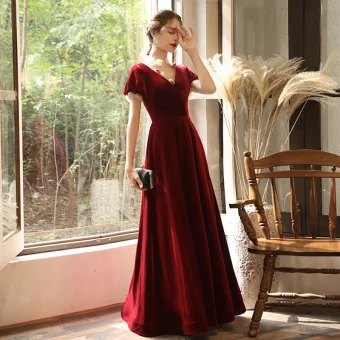 Chic Belle Bordeaux Velour Transparentes Robe De Soirée 2020 Princesse Col Haut Gonflée Manches Courtes Appliques Fleur Perlage Longue Volants Dos Nu Robe De Ceremonie