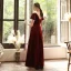 Snygga / Fina Burgundy Velour Genomskinliga Aftonklänningar 2020 Prinsessa Hög Hals Pösigt Korta ärm Appliqués Blomma Beading Långa Ruffle Halterneck Formella Klänningar