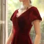 Snygga / Fina Burgundy Velour Genomskinliga Aftonklänningar 2020 Prinsessa Hög Hals Pösigt Korta ärm Appliqués Blomma Beading Långa Ruffle Halterneck Formella Klänningar