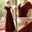 Snygga / Fina Burgundy Velour Genomskinliga Aftonklänningar 2020 Prinsessa Hög Hals Pösigt Korta ärm Appliqués Blomma Beading Långa Ruffle Halterneck Formella Klänningar