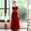 Chic / Belle Rouge Robe De Soirée 2020 Princesse De l'épaule Manches Courtes Appliques En Dentelle Perlage Glitter Polyester Longue Volants Dos Nu Robe De Ceremonie