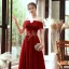 Chic / Belle Rouge Robe De Soirée 2020 Princesse De l'épaule Manches Courtes Appliques En Dentelle Perlage Glitter Polyester Longue Volants Dos Nu Robe De Ceremonie
