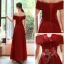 Chic / Belle Rouge Robe De Soirée 2020 Princesse De l'épaule Manches Courtes Appliques En Dentelle Perlage Glitter Polyester Longue Volants Dos Nu Robe De Ceremonie