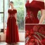 Chic / Belle Rouge Robe De Soirée 2020 Princesse De l'épaule Manches Courtes Appliques En Dentelle Perlage Glitter Polyester Longue Volants Dos Nu Robe De Ceremonie