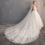 Abordable Ivoire Percé Robe De Mariée 2019 Robe Boule Encolure Carrée 3/4 Manches Dos Nu Étoile Appliques En Dentelle Cathedral Train