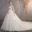 Abordable Ivoire Percé Robe De Mariée 2019 Robe Boule Encolure Carrée 3/4 Manches Dos Nu Étoile Appliques En Dentelle Cathedral Train