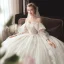 Victorian Style Champagne Wedding Dresses 2020 Ball Gown Off-The-Shoulder Puffy Long Sleeve Backless Glitter Tulle Appliques Lace Beading Chapel Train Ruffle