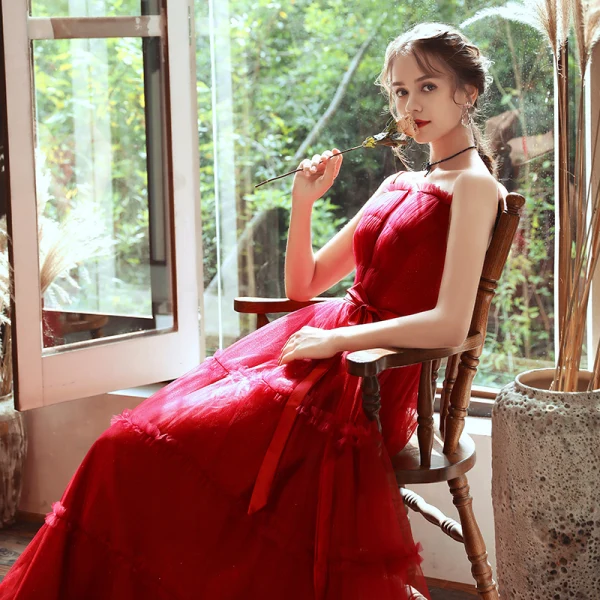 fitted lace wedding dress Simple Red Satin A-line Homecoming Dress, Cheap Short Party Dresses for  Girls, MH305 main image 0