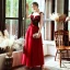 Élégant Rouge Daim Robe De Soirée 2020 Princesse Bretelles Spaghetti Transparentes Col v profond Sans Manches Appliques Fleur Perlage Longue Volants Dos Nu Robe De Ceremonie