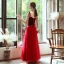 Élégant Rouge Daim Robe De Soirée 2020 Princesse Bretelles Spaghetti Transparentes Col v profond Sans Manches Appliques Fleur Perlage Longue Volants Dos Nu Robe De Ceremonie