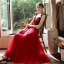 Élégant Rouge Daim Robe De Soirée 2020 Princesse Bretelles Spaghetti Transparentes Col v profond Sans Manches Appliques Fleur Perlage Longue Volants Dos Nu Robe De Ceremonie