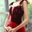 Élégant Rouge Daim Robe De Soirée 2020 Princesse Bretelles Spaghetti Transparentes Col v profond Sans Manches Appliques Fleur Perlage Longue Volants Dos Nu Robe De Ceremonie