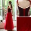 Élégant Rouge Daim Robe De Soirée 2020 Princesse Bretelles Spaghetti Transparentes Col v profond Sans Manches Appliques Fleur Perlage Longue Volants Dos Nu Robe De Ceremonie