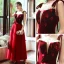 Élégant Rouge Daim Robe De Soirée 2020 Princesse Bretelles Spaghetti Transparentes Col v profond Sans Manches Appliques Fleur Perlage Longue Volants Dos Nu Robe De Ceremonie