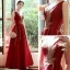 Élégant Rouge Satin Robe De Soirée 2020 Princesse Transparentes Col v profond Sans Manches Perlage Longue Volants Dos Nu Robe De Ceremonie