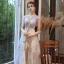 Charmant Lavande Champagne Robe De Soirée 2020 Princesse Transparentes Col v profond Sans Manches Perlage Glitter Tulle Longue Volants Dos Nu