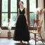 Élégant Noire Robe De Soirée 2020 Princesse Col v profond Sans Manches Perlage Ceinture Longue Volants Dos Nu Robe De Ceremonie
