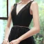 Élégant Noire Robe De Soirée 2020 Princesse Col v profond Sans Manches Perlage Ceinture Longue Volants Dos Nu Robe De Ceremonie
