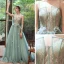 Élégant Vert Robe De Soirée 2020 Princesse Bretelles Spaghetti Sans Manches Appliques Fleur Plumes Perlage Train De Balayage Volants Dos Nu Robe De Ceremonie