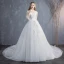 Erschwinglich Ivory / Creme Durchsichtige Brautkleider / Hochzeitskleider 2019 A Linie Rundhalsausschnitt Geschwollenes 3/4 Ärmel Rückenfreies Applikationen Spitze Kathedrale Schleppe Rüschen