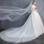 Erschwinglich Ivory / Creme Durchsichtige Brautkleider / Hochzeitskleider 2019 A Linie Rundhalsausschnitt Geschwollenes 3/4 Ärmel Rückenfreies Applikationen Spitze Kathedrale Schleppe Rüschen