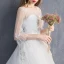 Erschwinglich Ivory / Creme Durchsichtige Brautkleider / Hochzeitskleider 2019 A Linie Rundhalsausschnitt Geschwollenes 3/4 Ärmel Rückenfreies Applikationen Spitze Kathedrale Schleppe Rüschen