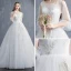 Erschwinglich Ivory / Creme Durchsichtige Brautkleider / Hochzeitskleider 2019 A Linie Rundhalsausschnitt Geschwollenes 3/4 Ärmel Rückenfreies Applikationen Spitze Kathedrale Schleppe Rüschen
