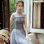 Sparkly Grey See-through Evening Dresses  2020 A-Line / Princess High Neck Sleeveless Beading Sequins Floor-Length / Long Backless Formal Dresses