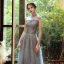 Sparkly Grey See-through Evening Dresses  2020 A-Line / Princess High Neck Sleeveless Beading Sequins Floor-Length / Long Backless Formal Dresses