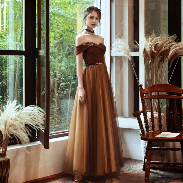 brown evening dress for women Ever-Pretty Ruched V-Neck Maxi Dress with Front Drawstring for Summer Wedding Guests & Formal Nights Occasion Dress main image 1